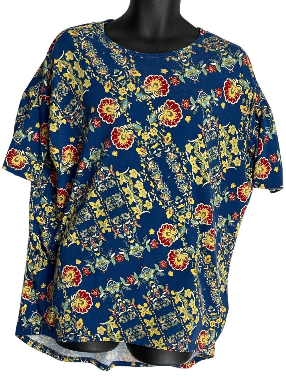 LuLaRoe Tunic Shirt Women Size S Blue Floral Short Sleeve All Over Print SNAGS